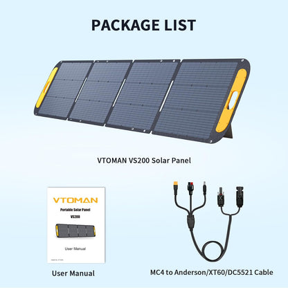 VTOMAN VS200 200W Foldable Solar Panel Portable Solar Charger for Power Stations, RV & Outdoor Use