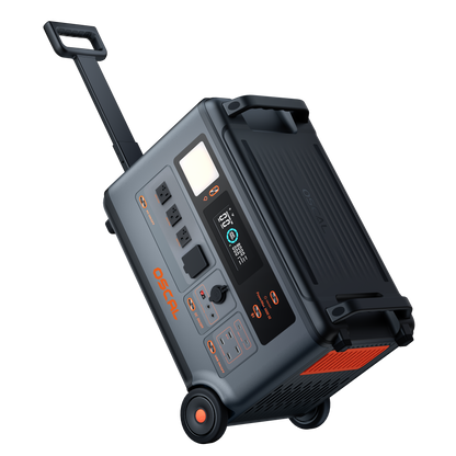 Portable solar generator with digital display, multiple power outlets, and pull handle