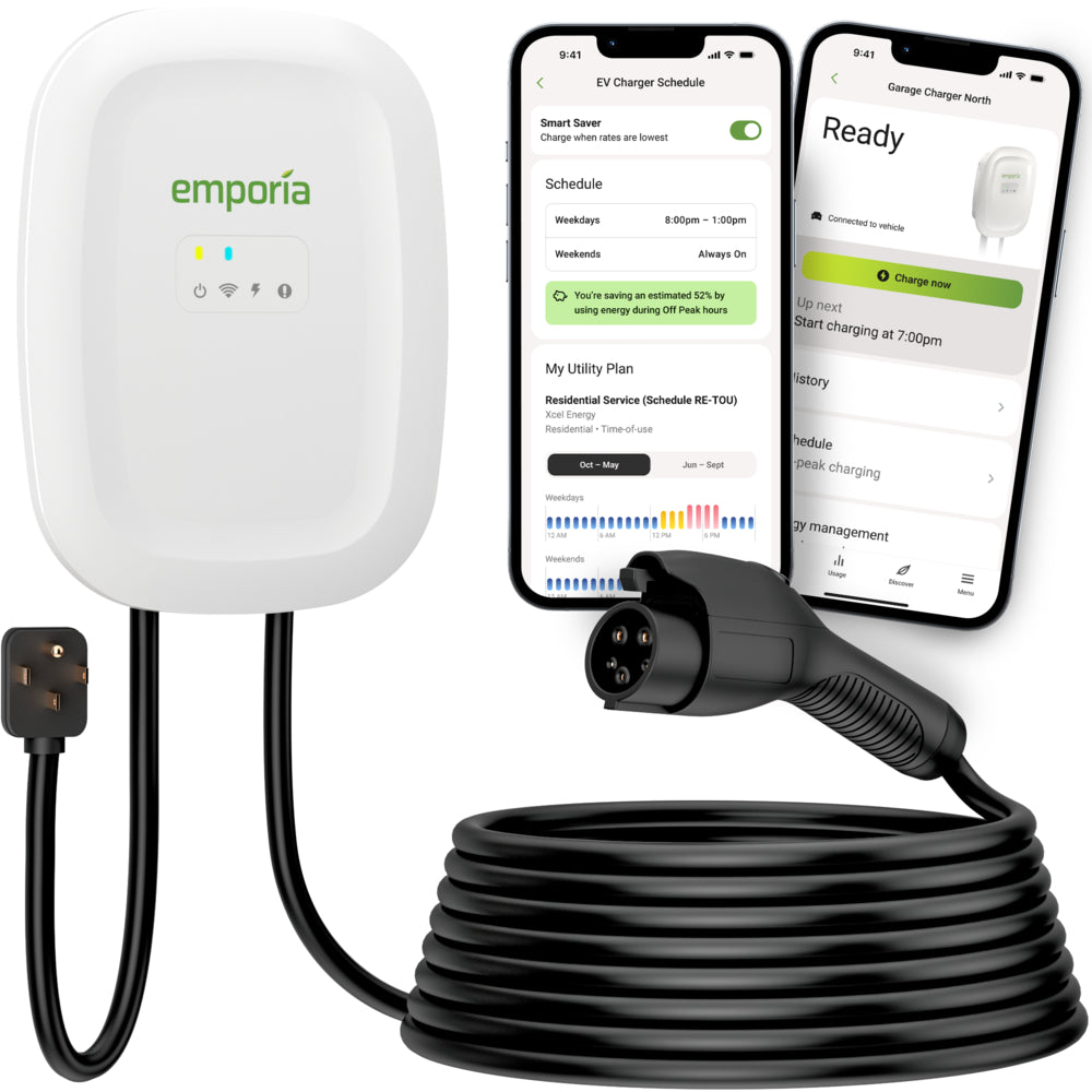 Emporia Classic EV Charger White 40A Level 2 Home Charging Station with J1772 Connector