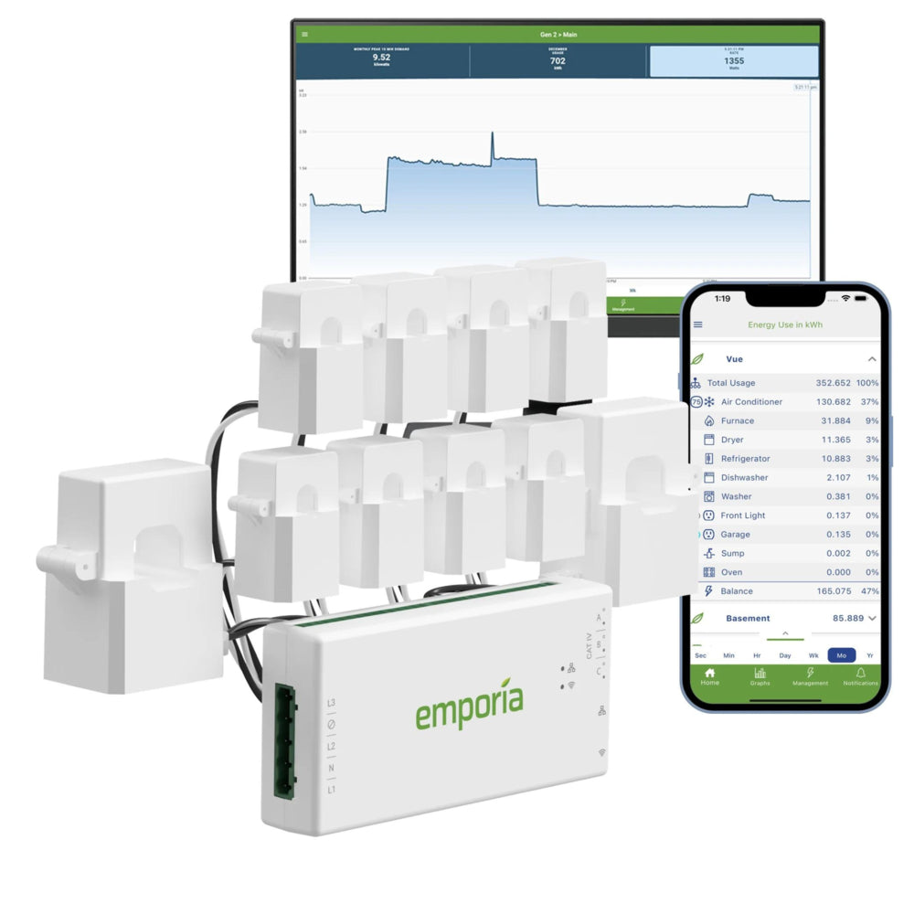 Emporia Vue 3 Whole-Home Energy Monitor Gen 3 Split-Phase 120/240V 8-Sensor Edition