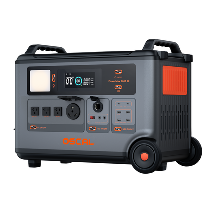 Portable solar generator with multiple AC, USB, and DC outlets, digital display, and wheels