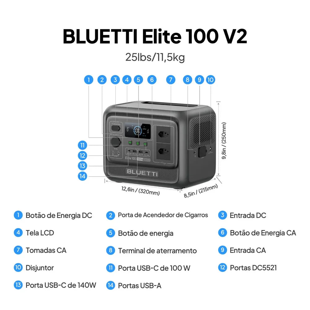 BLUETTI Elite 100 V2 Portable Power Station 1800W 1024Wh Outdoor Emergency Power Supply Solar Generator