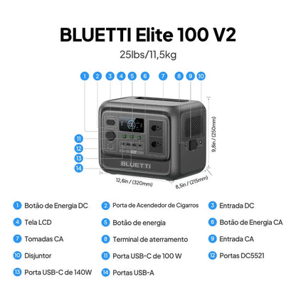BLUETTI Elite 100 V2 Portable Power Station 1800W 1024Wh Outdoor Emergency Power Supply Solar Generator