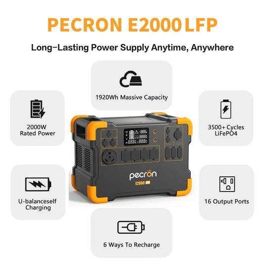 Pecron E2000LFP Portable Power Station 1920Wh Expandable to 8064Wh LiFePO4 Battery 2000W Solar Generator for Home, Camping, RV -  SolarFlares Generators