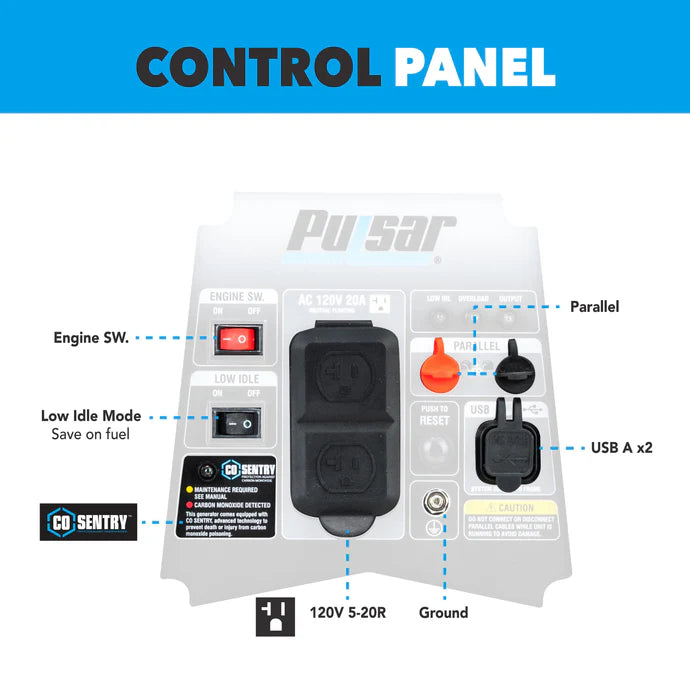 Pulsar PGD16iSCO 1600W Ultra-Light Portable Gas Inverter Generator with CO Sensor