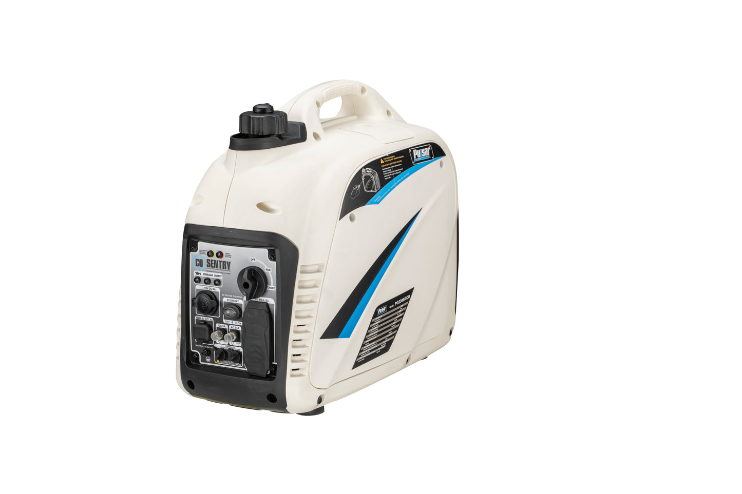 Portable inverter generator with control panel and handle, suitable for backup power