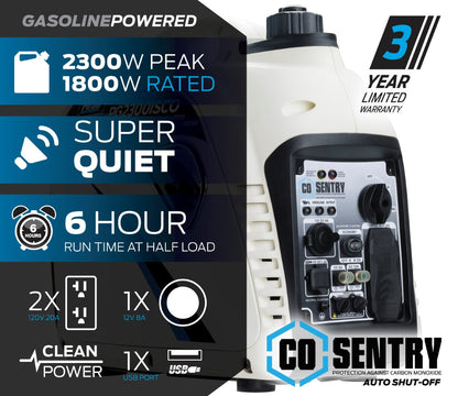 Pulsar G2319N 2300W Portable Inverter Generator with CO Shutoff, USB Port & Parallel Capability