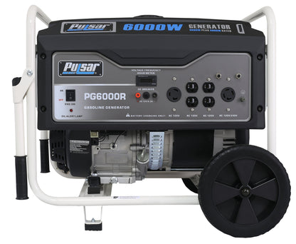 6000W portable gasoline generator with control panel and large wheels for backup power