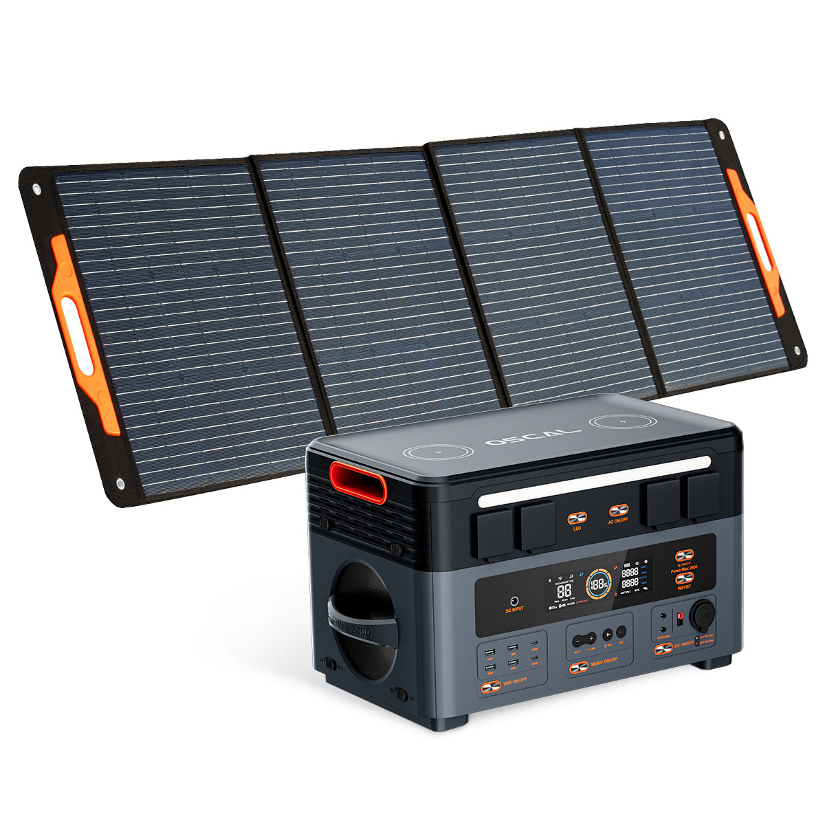 Portable solar generator with foldable solar panel and multiple power outlets