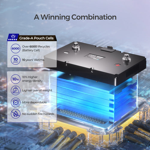 12-Volt 100Ah Smart Lithium Iron Phosphate Battery w/ Self-Heating Function