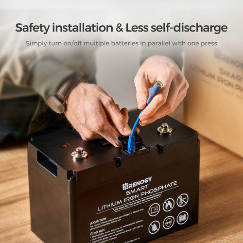 12-Volt 100Ah Smart Lithium Iron Phosphate Battery w/ Self-Heating Function