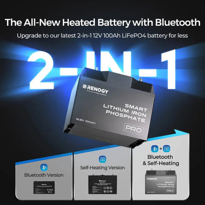 Pro 12V 100Ah Smart LiFePO4 Battery with Bluetooth & Self-Heating Technology