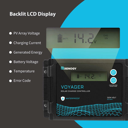 Régulateur de charge solaire étanche PWM Voyager 20A 12V/24V