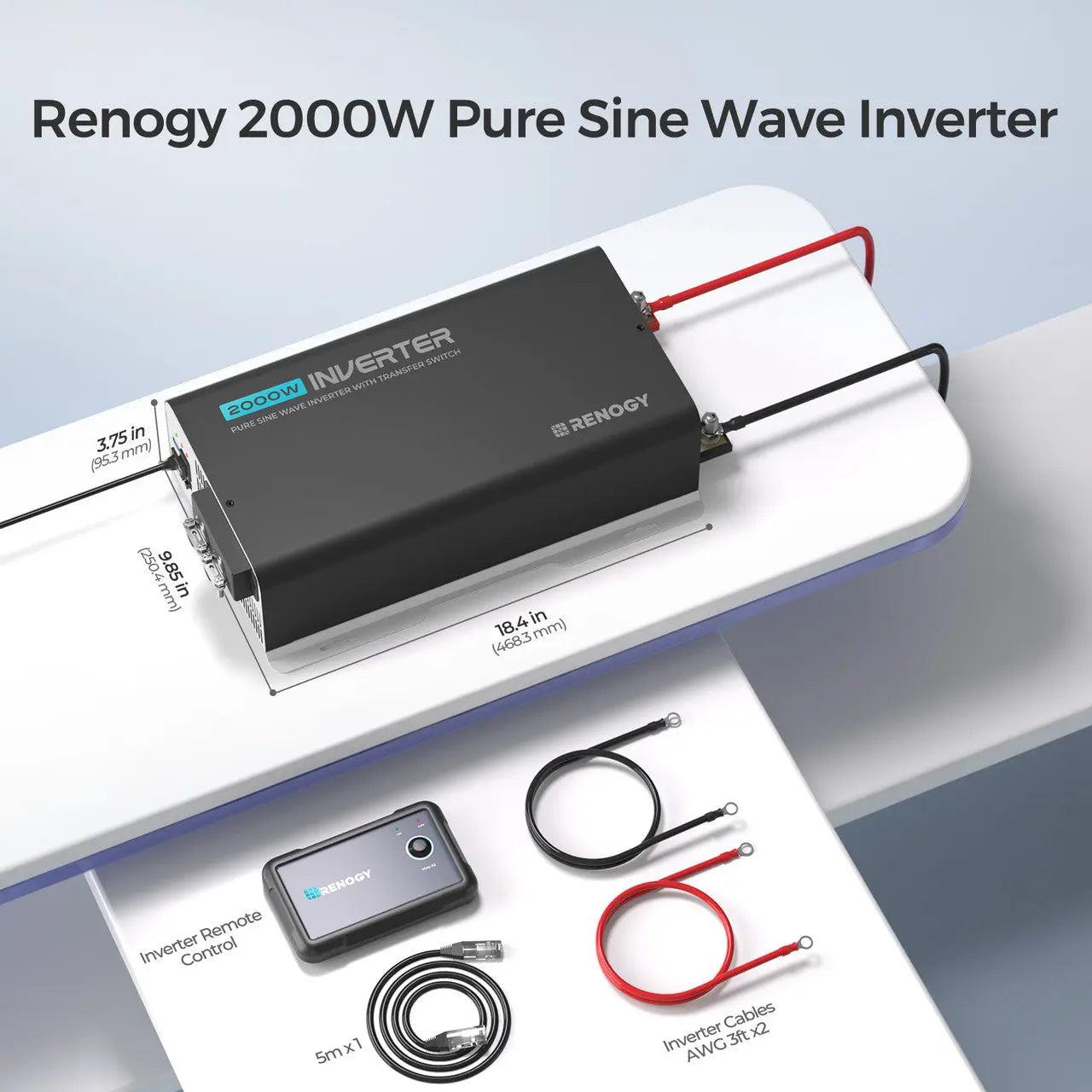 Renogy 2000W 12V Pure Sine Wave Inverter with UPS Transfer Switch & Bluetooth