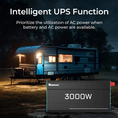 Onduleur à onde sinusoïdale pure Renogy 3000W 12V - Commutateur automatique UPS | VR hors réseau