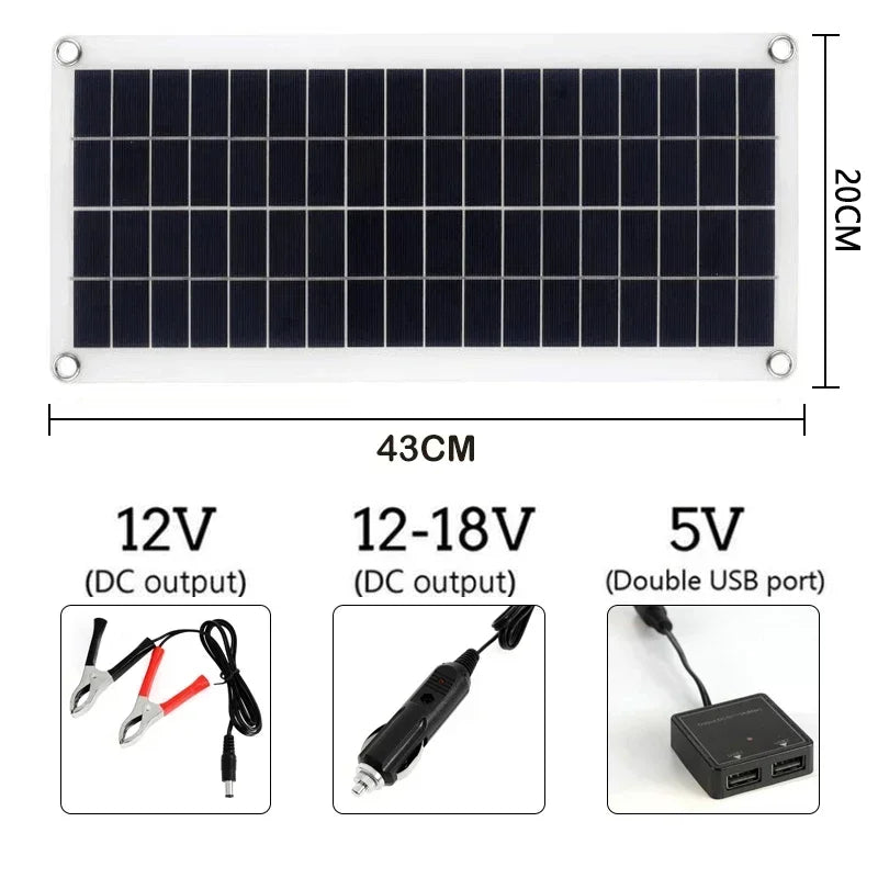 10W-15W portable dual USB solar panel with alligator clips and car charger
