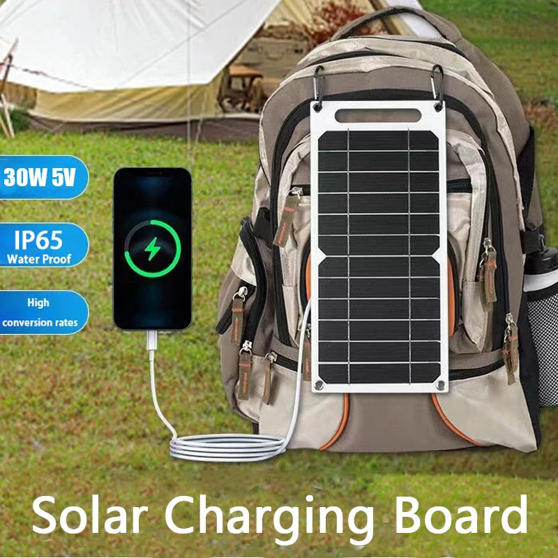 Solar Panel 30W  USB Type-C Waterproof Outdoor Hiking Camping Portable Battery Mobile Phone Charging Bank  Charging Panel  6.8V -  SolarFlares Generators