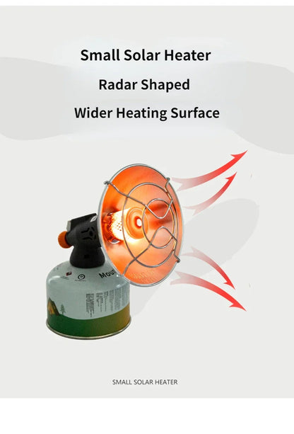 Small solar heater with radar-shaped design and wider heating surface on a white background.