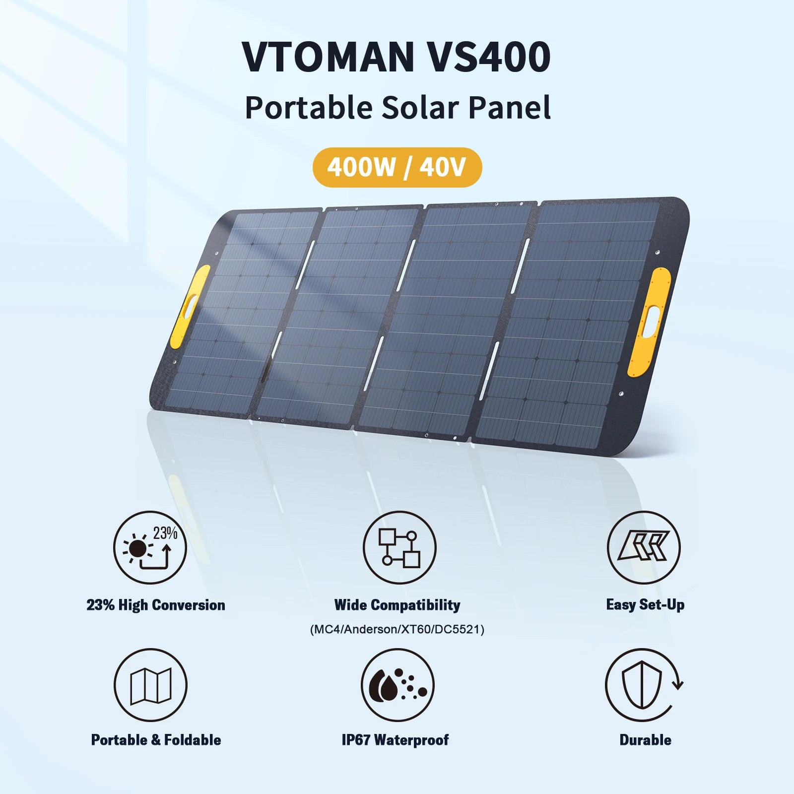 VTOMAN VS400 400W Foldable Solar Panel – Portable Solar Charger for FlashSpeed 1500 Power Station (Not for Jump/FlashSpeed 1000) -  SolarFlares Generators