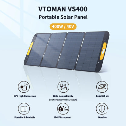 VTOMAN VS400 400W Foldable Solar Panel – Portable Solar Charger for FlashSpeed 1500 Power Station (Not for Jump/FlashSpeed 1000) -  SolarFlares Generators