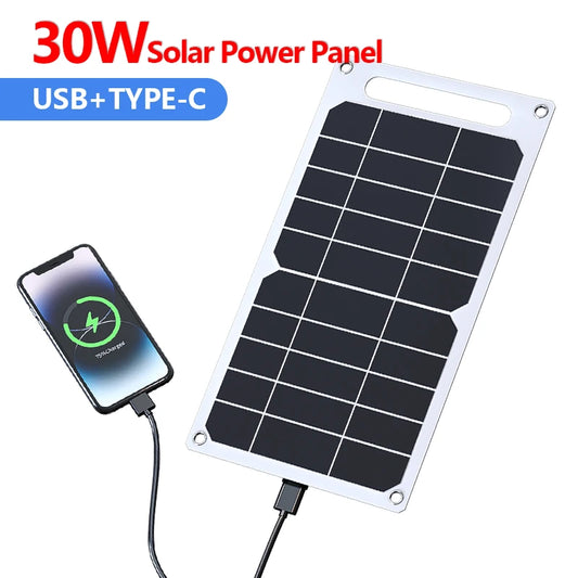 Solar Panel 30W  USB Type-C Waterproof Outdoor Hiking Camping Portable Battery Mobile Phone Charging Bank  Charging Panel  6.8V -  SolarFlares Generators