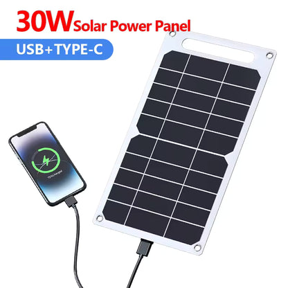 30W Portable Solar Panel USB Type-C Waterproof Charging Panel for Hiking, Camping & Outdoor Use