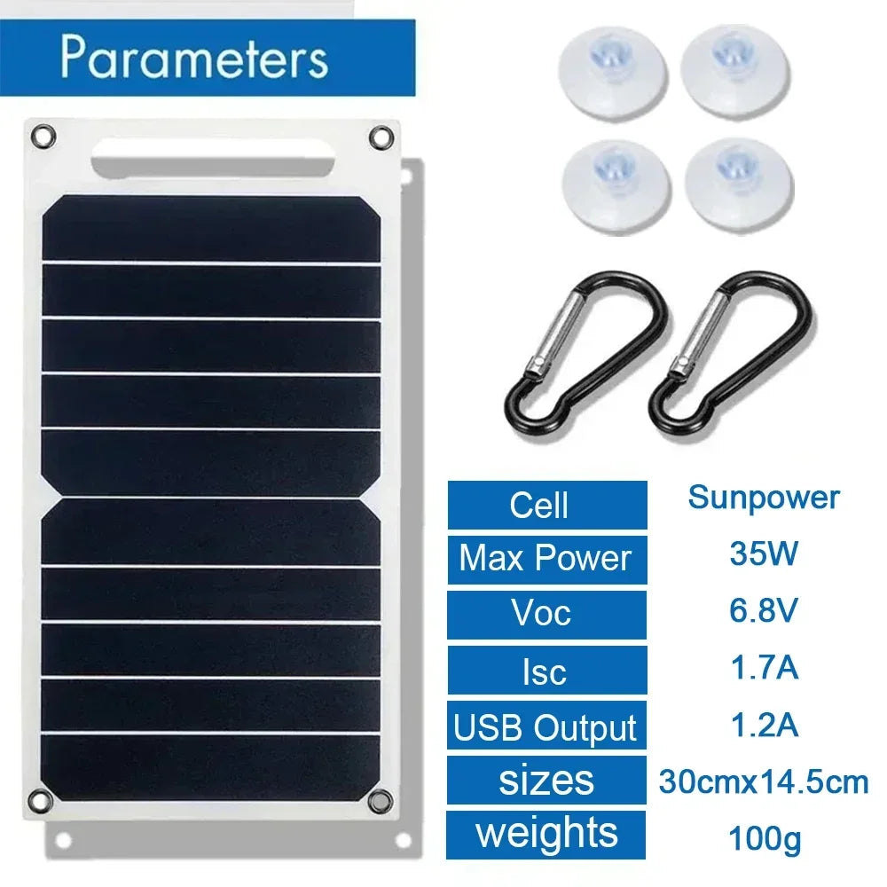 35W SunPower Portable Solar Panel – 5V USB Solar Charger with Safe Stabilized Output for Phones, Power Banks, Outdoor Camping, Home, RV, and Travel – Lightweight & Foldable – Ideal Gift -  SolarFlares Generators
