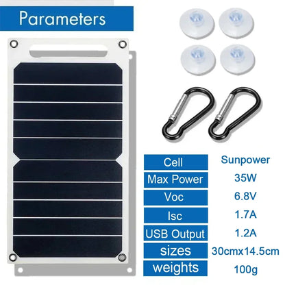 35W SunPower Portable Solar Panel – 5V USB Solar Charger with Safe Stabilized Output for Phones, Power Banks, Outdoor Camping, Home, RV, and Travel – Lightweight & Foldable – Ideal Gift -  SolarFlares Generators