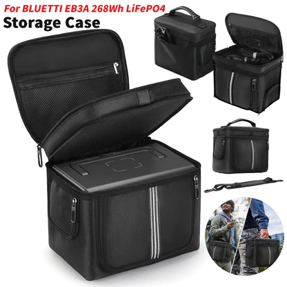 Black carrying case designed for the BLUETTI EB3A power station, featuring a waterproof exterior and adjustable handle.