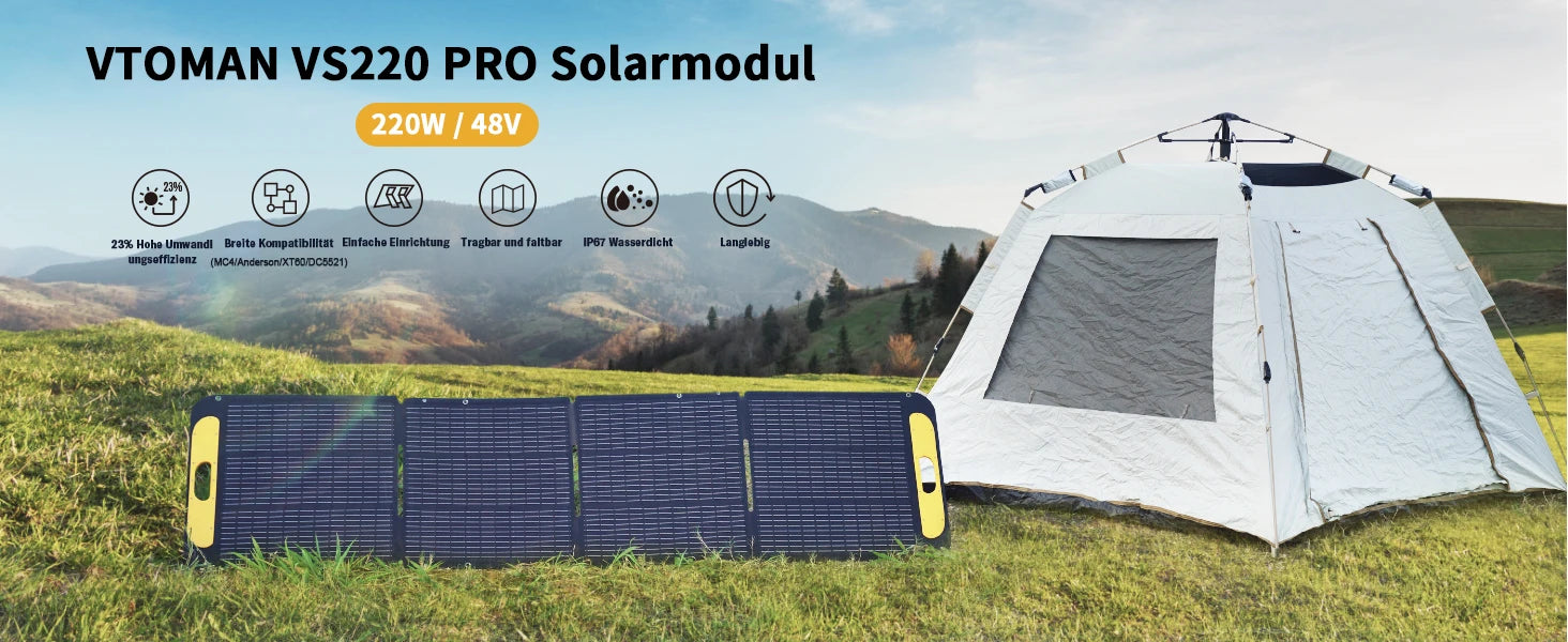 VTOMAN VS220 PRO 220W Solar Panel – 48V Portable Solar Charger for Power Stations, Outdoor & Emergency Home Backup -  SolarFlares Generators
