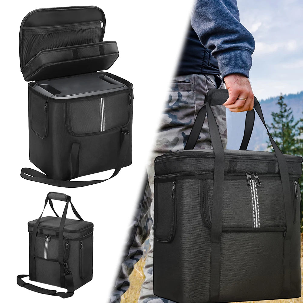 Portable black generator carrying case with handles, ideal for outdoor solar power kits