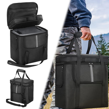 Portable black generator carrying case with handles, ideal for outdoor solar power kits