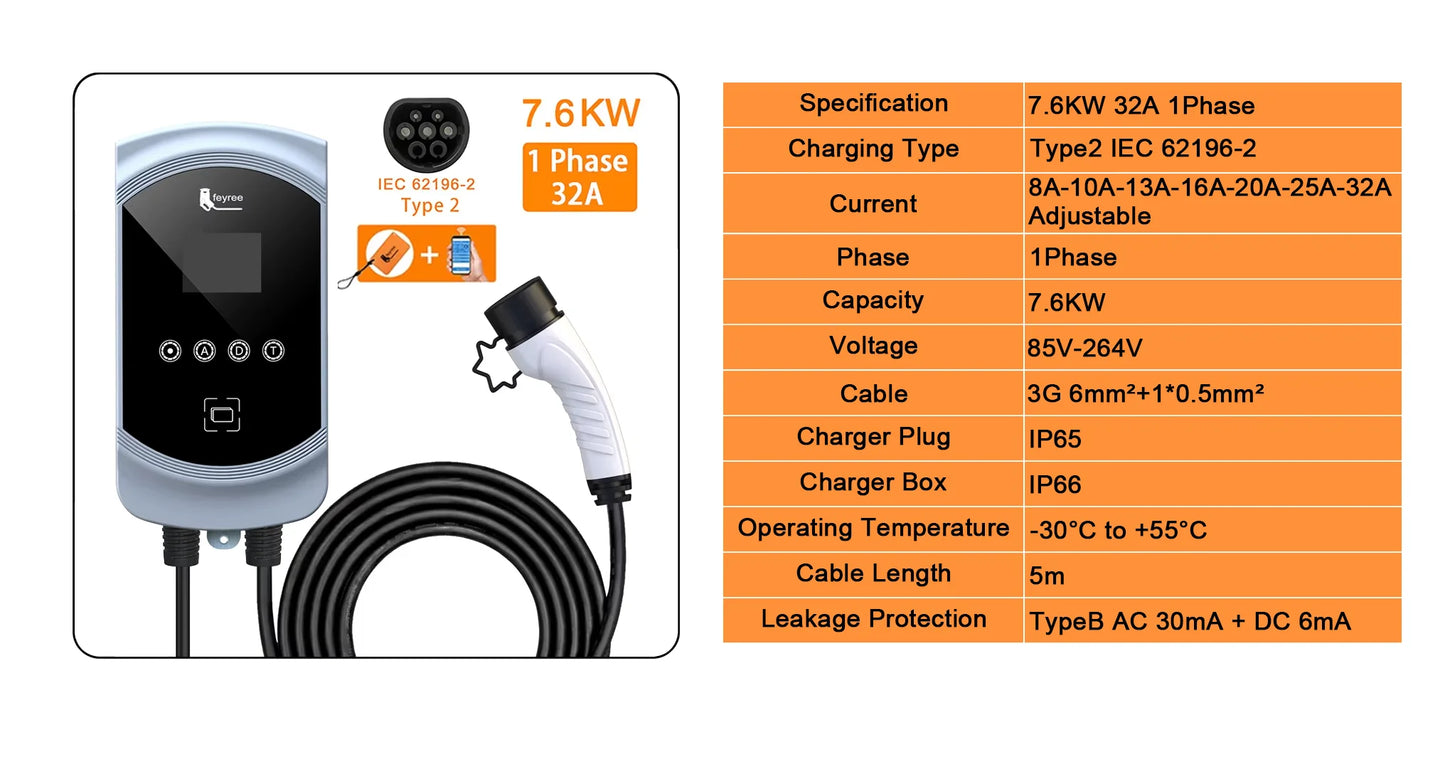feyree 32A WiFi EV Wall Charger