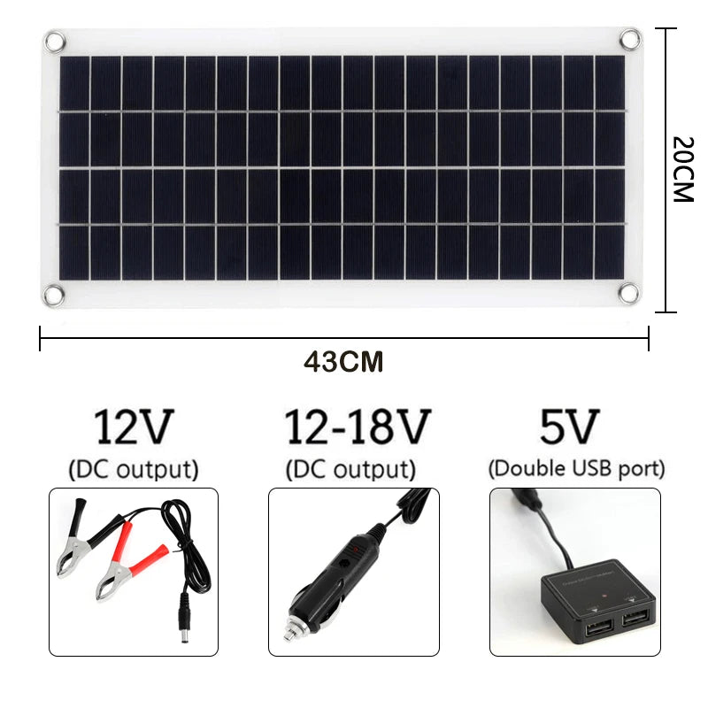 10W-15W portable dual USB solar panel with alligator clips and car charger