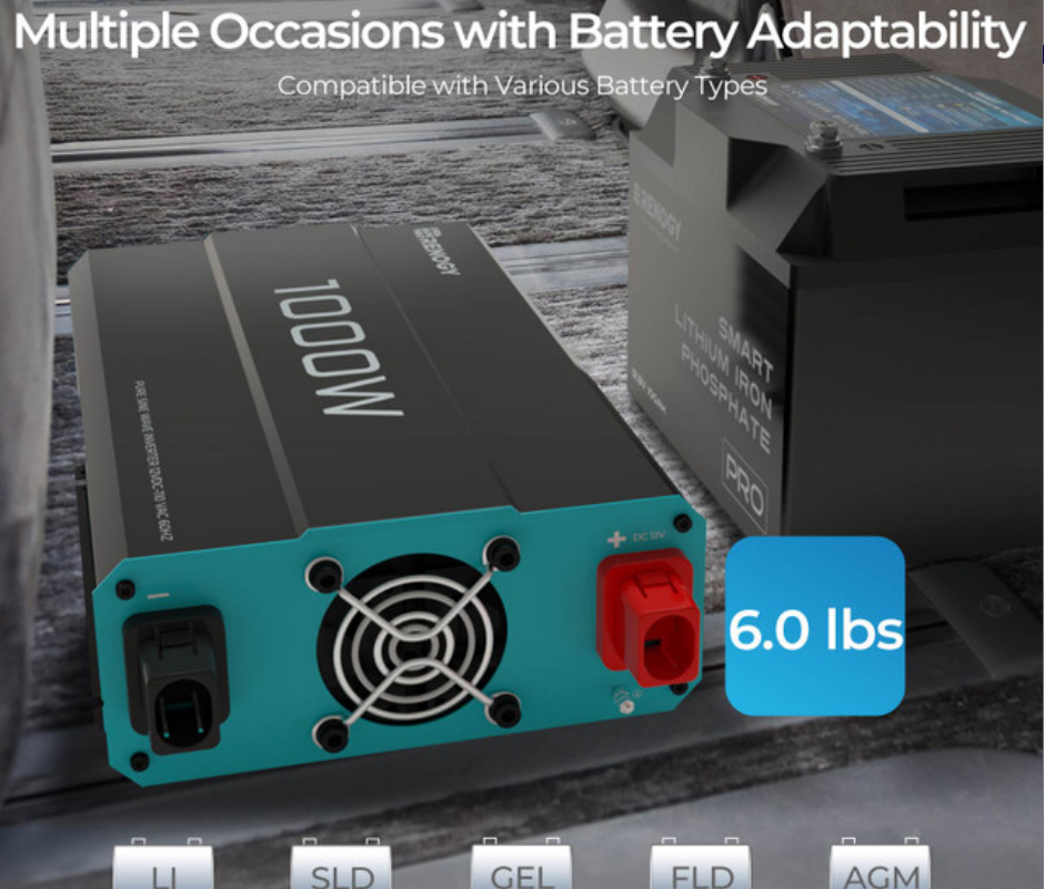 1000W solar generator inverter with battery adaptability and 6.0 lbs weight display