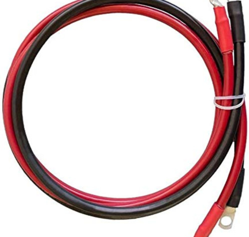 Red and black solar generator power extension cables with metal ring terminals