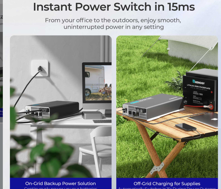 PUH - 12V 3000W Pure Sine Wave Inverter with UPS Transfer Switch and Built-in Bluetooth -  SolarFlares Generators