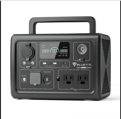 Portable solar generator with digital display, multiple power outlets, and carrying handle