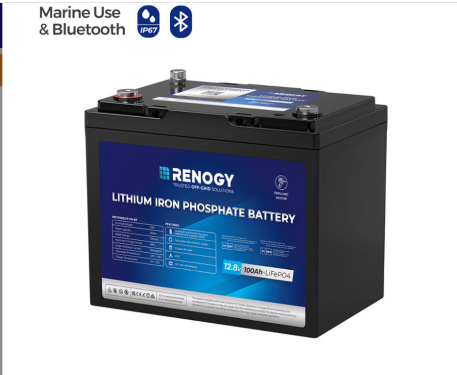 Renogy Core - 12V 100Ah Trolling Motor Group 24 LiFePO4 Battery w/ Bluetooth