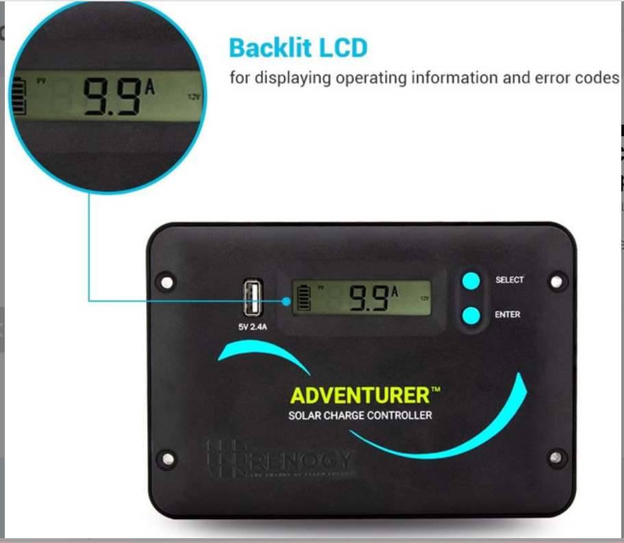 Adventurer Li 30A PWM Flush Mount Charge Controller w/ LCD Display 12V/24V