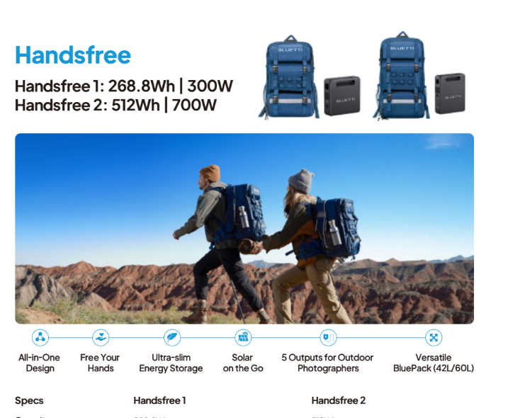 BLUETTI Handsfree 1 300W Portable Power Station with 42L Backpack & 268.8Wh LiFePO4 Battery
