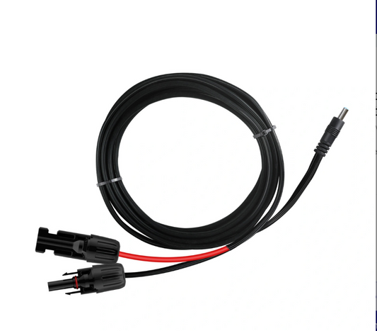 Black solar panel extension cable with MC4 connectors and DC plug for renewable energy kits