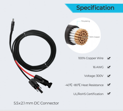Solar Connector Cable 10 Ft 16AWG