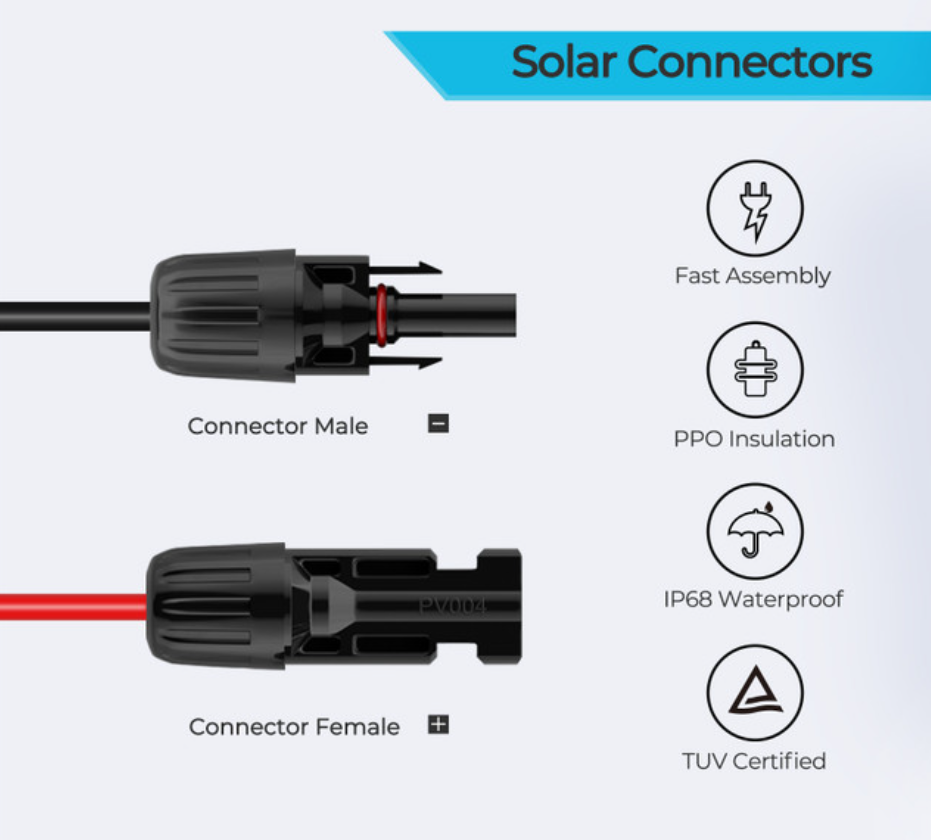 Solar Connector Cable 10 Ft 16AWG