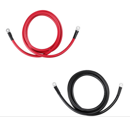 Red and black solar generator battery cables with ring terminals, isolated on white