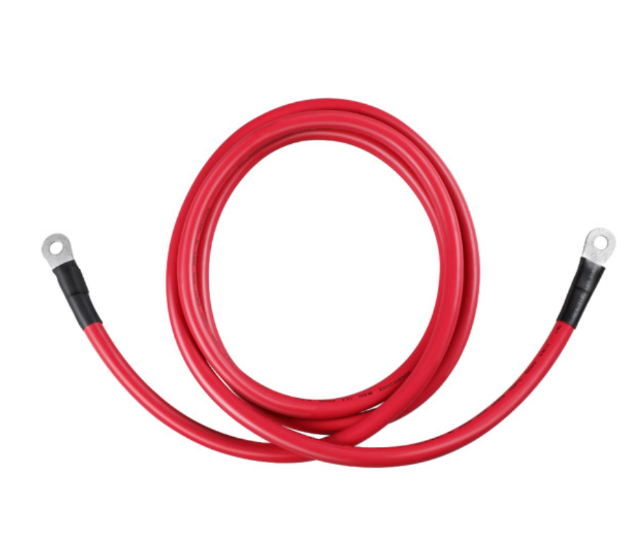 Red solar generator battery cable with ring terminal connectors for renewable energy kits