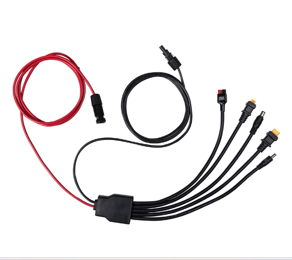 Multi-connector solar generator adapter cables for renewable energy kits on white background