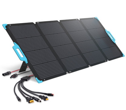 Foldable portable solar panel with connector cables for renewable energy generation