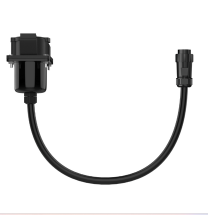 Black solar generator connector cable with plug and socket on a white background.