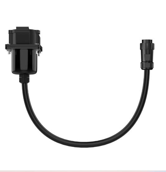 Black solar generator connector cable with plug and socket on a white background.